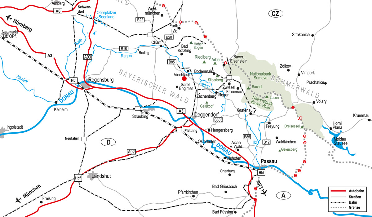 Anfahrtsskizze Bayerischer Wald